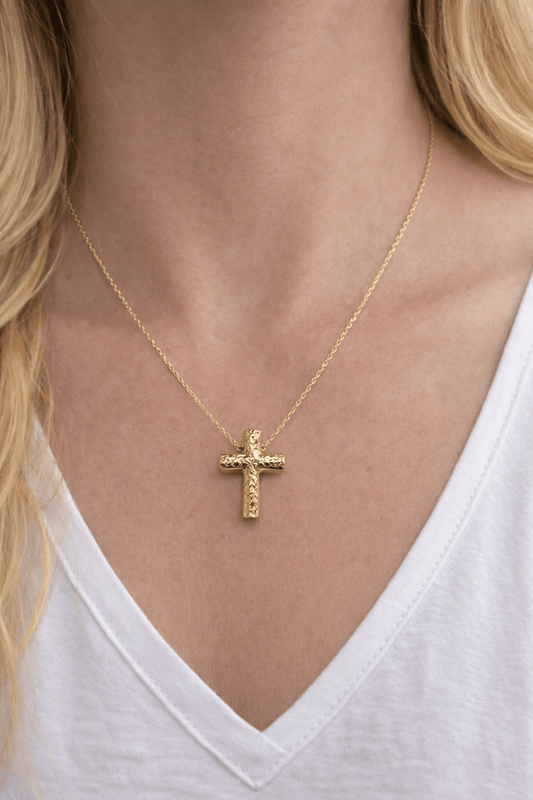 Beautiful 14k gold chain real size 18 with cross charm - Alejandro Jewelry LLC