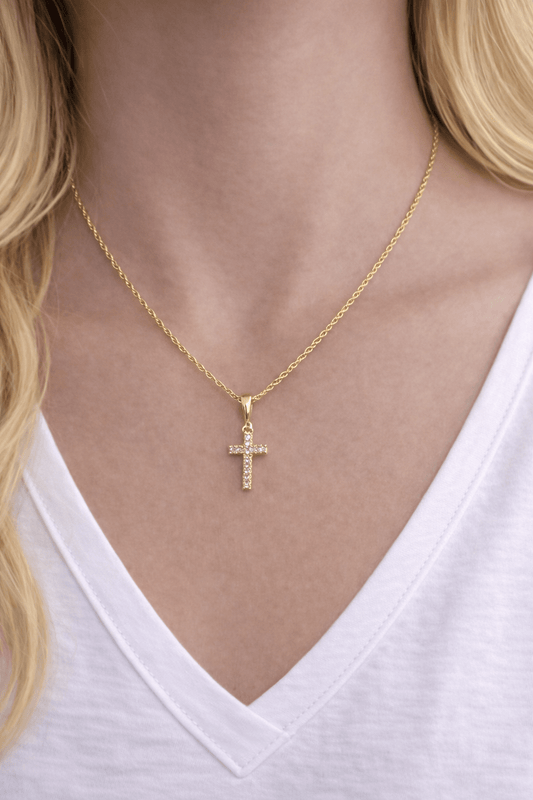 Beautiful 14k gold chain real size 18 with cross charm with natural diamonds - Alejandro Jewelry LLC