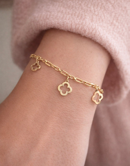 Beautiful bracelet with 10k gold pendants real size 7.5 and fits size 7 - Alejandro Jewelry LLC