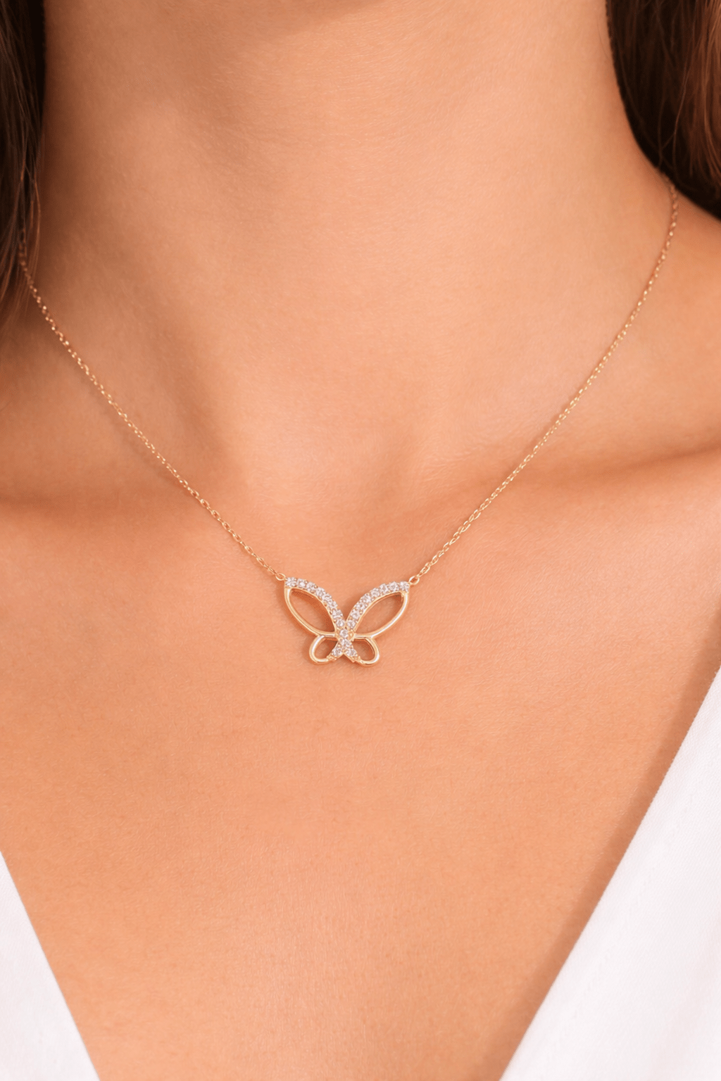 Beautiful chain for ladies with gold butterfly charm 14k real size 18 - Alejandro Jewelry LLC