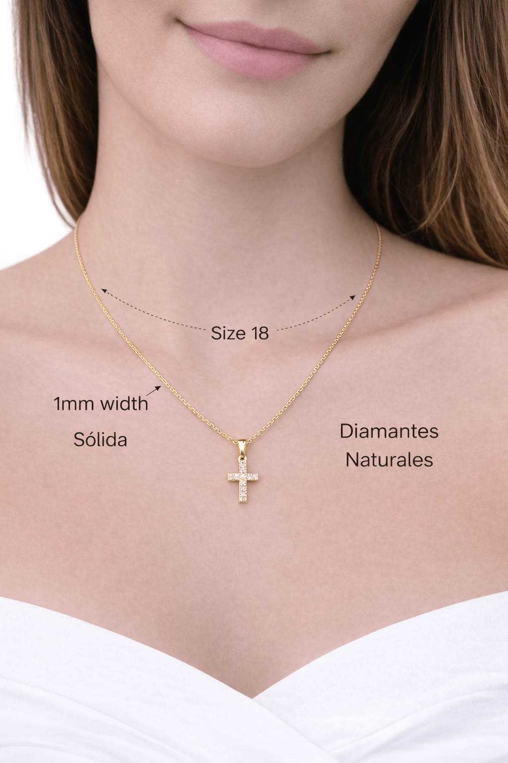 Beautiful real 14k gold chain with cross charm with natural diamonds size 18 - Alejandro Jewelry LLC