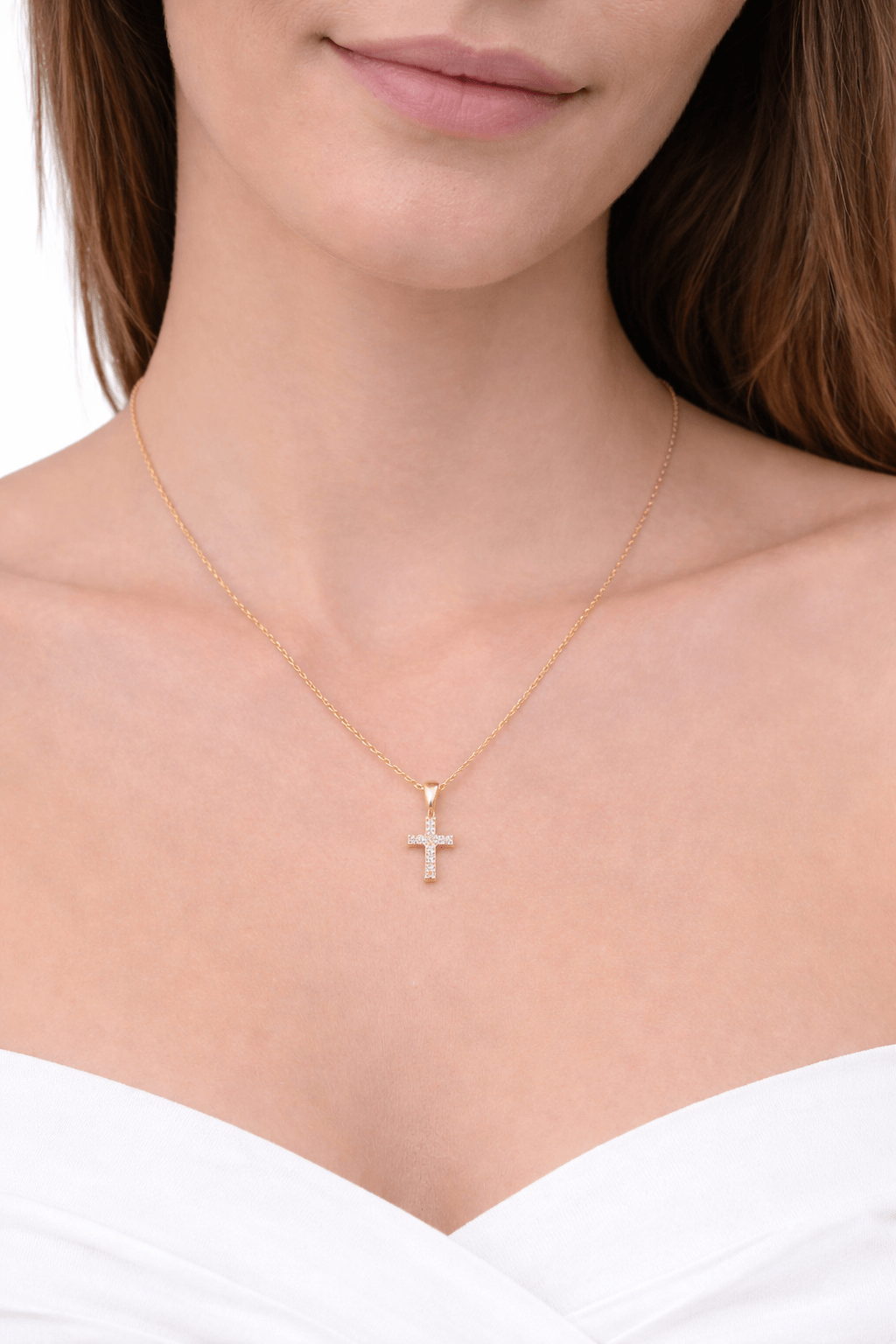 Beautiful real 14k gold chain with cross charm with natural diamonds size 18 - Alejandro Jewelry LLC