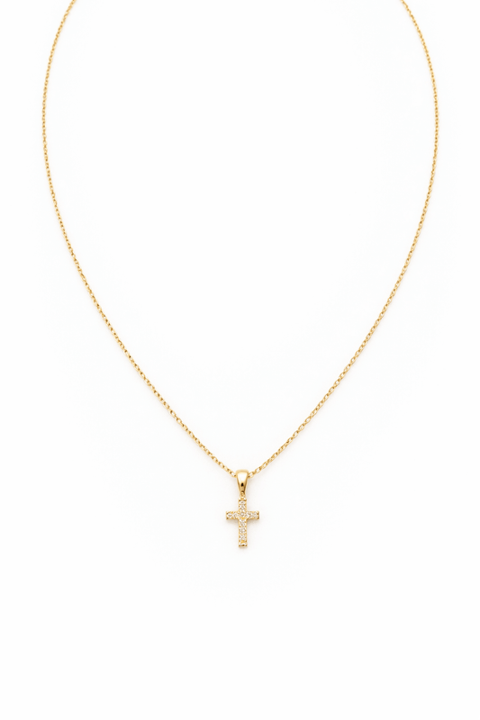 Beautiful real 14k gold chain with cross charm with natural diamonds size 18 - Alejandro Jewelry LLC