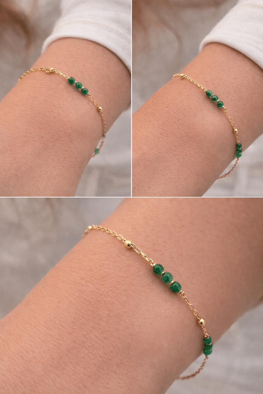 Beautiful real 18k gold bracelet with natural emerald stones size 7 - Alejandro Jewelry LLC