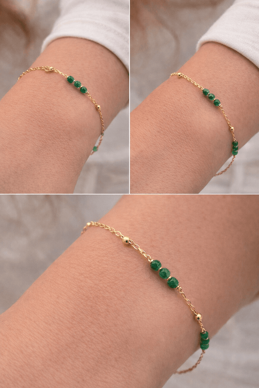 Beautiful real 18k gold bracelet with natural emerald stones size 7 - Alejandro Jewelry LLC
