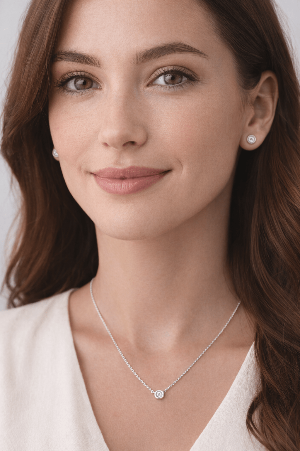 Chain set with natural diamond earrings in real 14k white gold - Alejandro Jewelry LLC