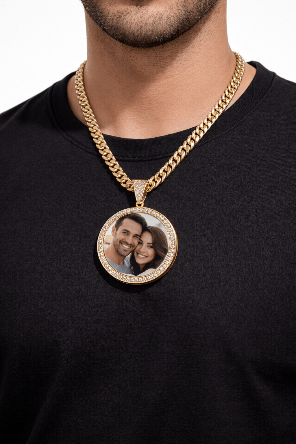 Personalized 35.9 mm round large charms made of real 10k gold - Alejandro Jewelry LLC