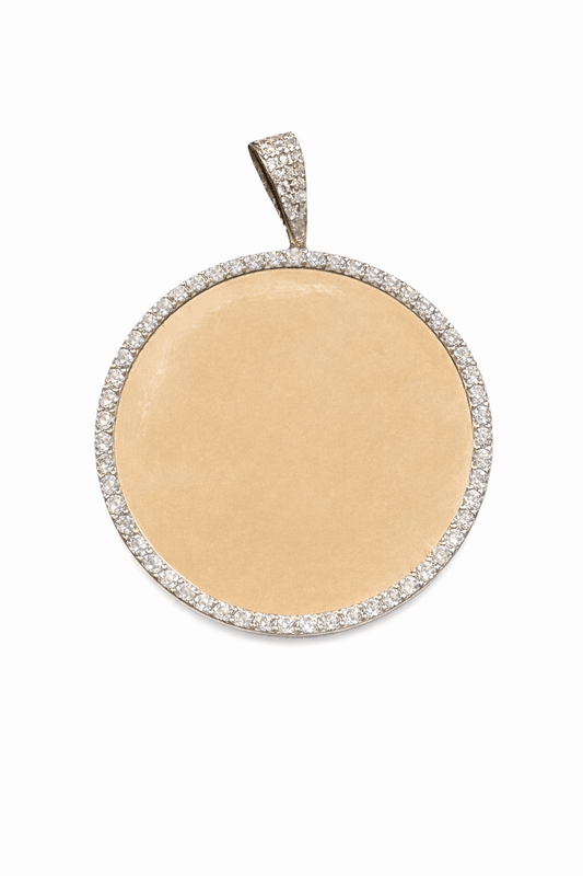 Personalized 35.9 mm round large charms made of real 10k gold - Alejandro Jewelry LLC
