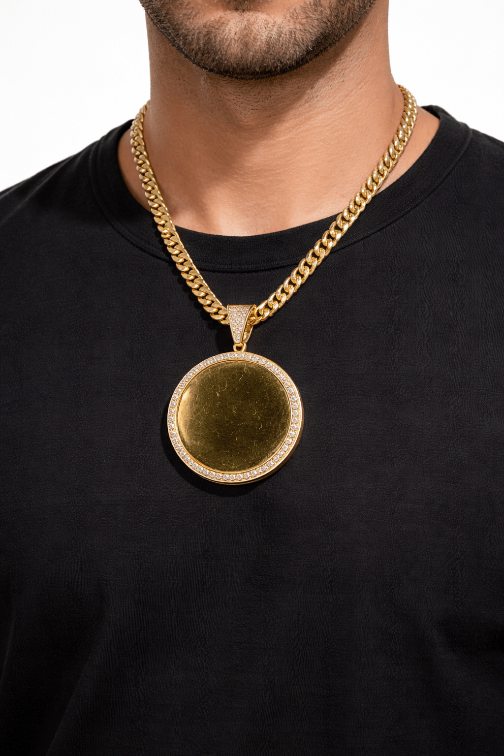 Personalized 35.9 mm round large charms made of real 10k gold - Alejandro Jewelry LLC