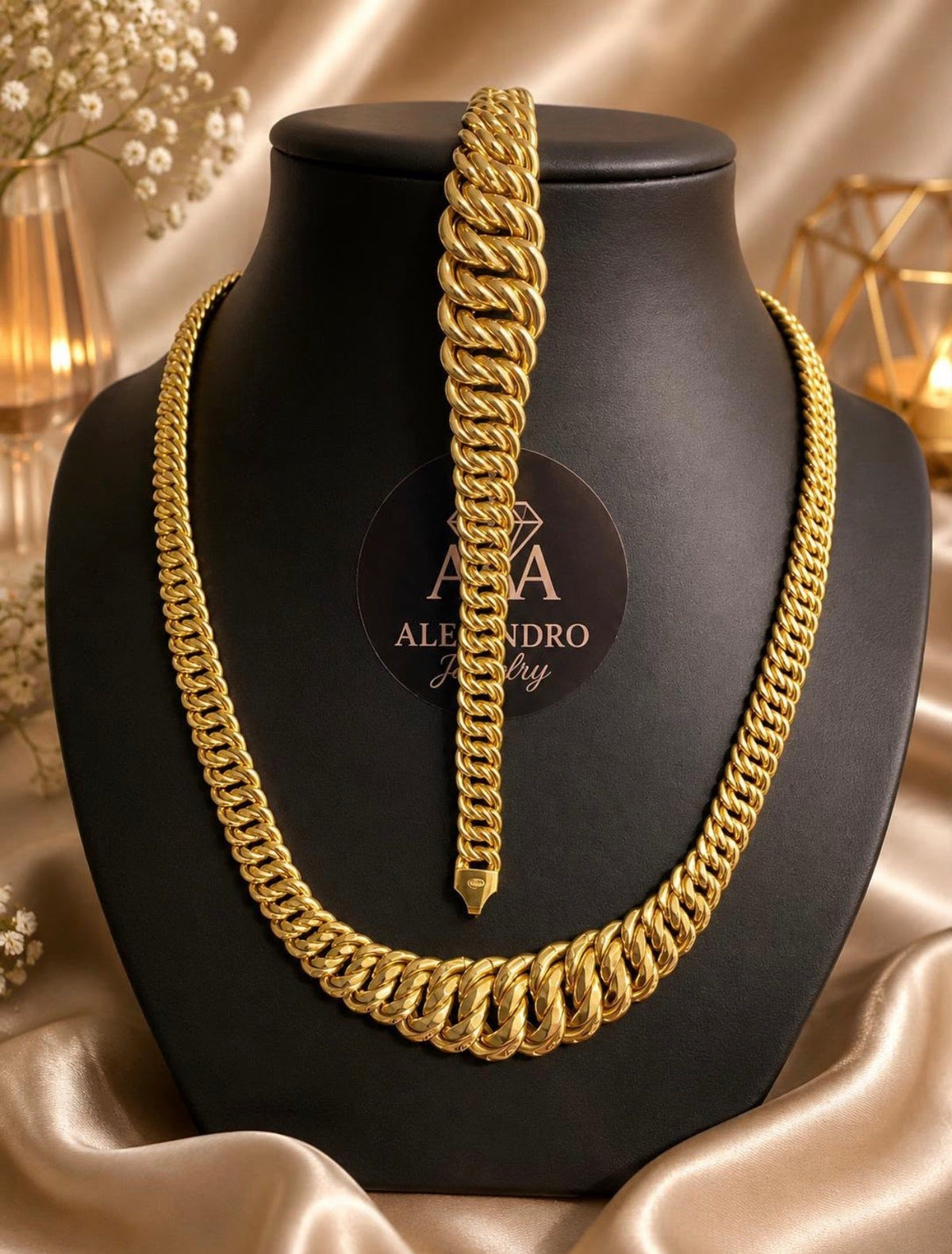 Princess-Cut Necklace & Bracelet Set – 10K Gold - Alejandro Jewelry AAA