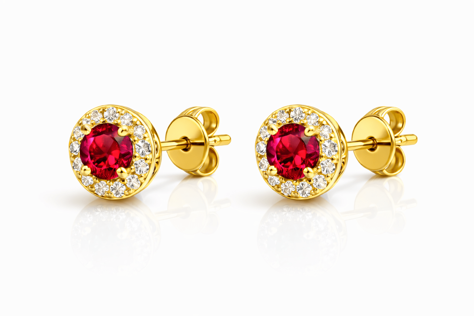 Real 14k gold earrings with natural ruby and diamonds - Alejandro Jewelry LLC