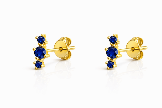 Real 14k gold earrings with natural sapphires - Alejandro Jewelry LLC