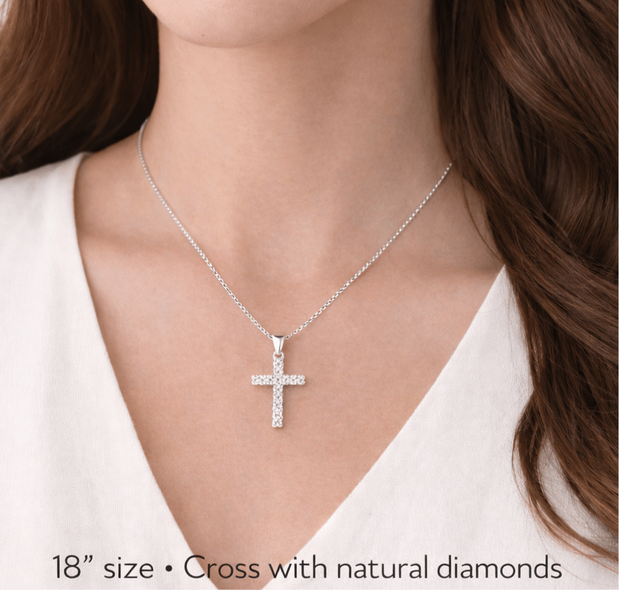 Real 14k white gold chain with cross charm with natural diamonds size 18 - Alejandro Jewelry LLC