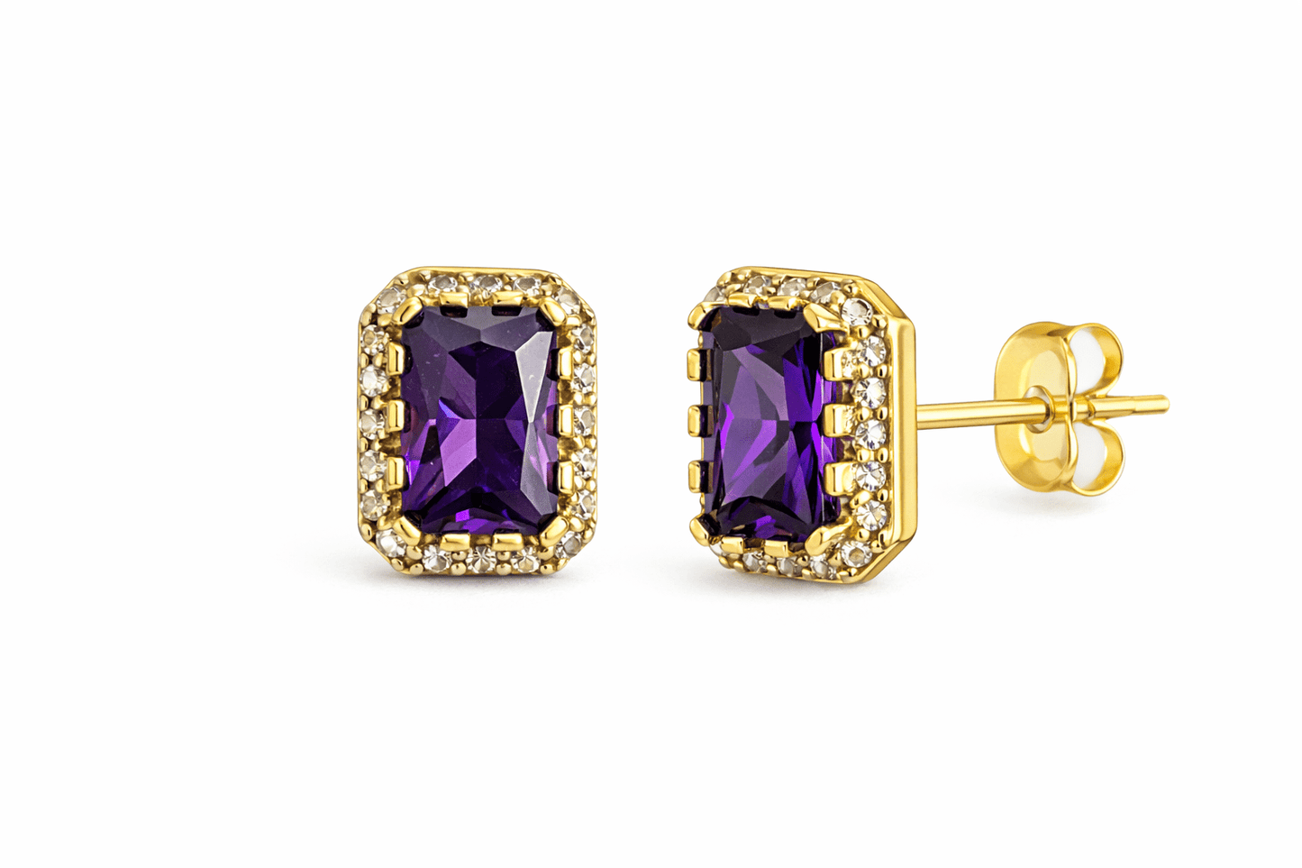 Set of earrings and charm with purple stone of real 10k gold - Alejandro Jewelry LLC