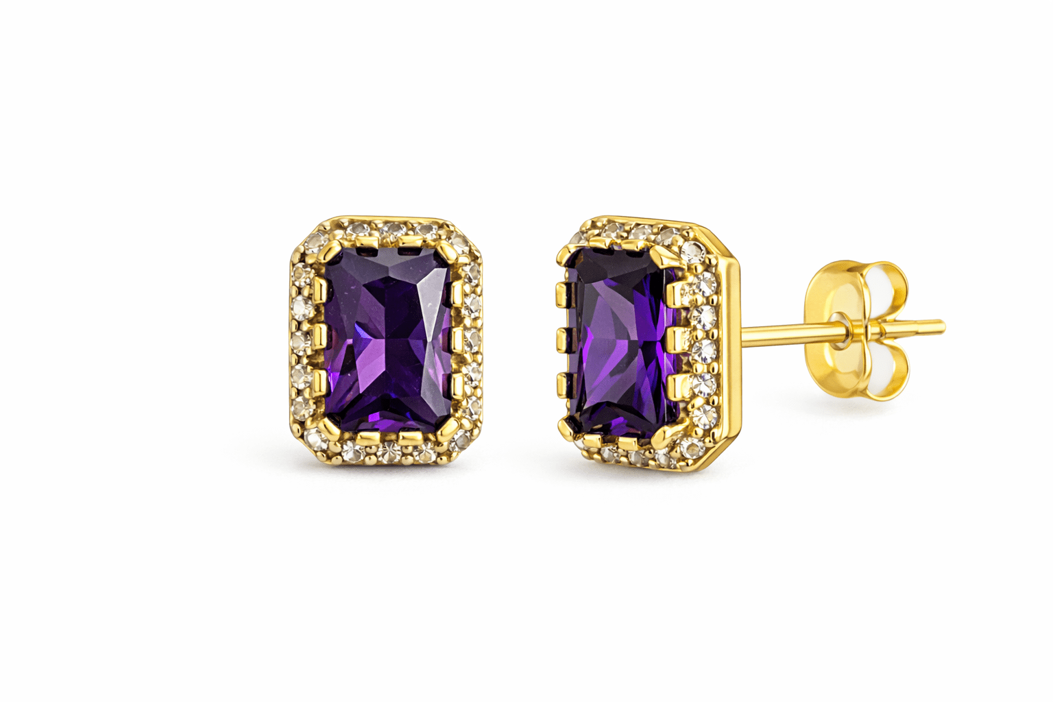Set of earrings and charm with purple stone of real 10k gold - Alejandro Jewelry LLC